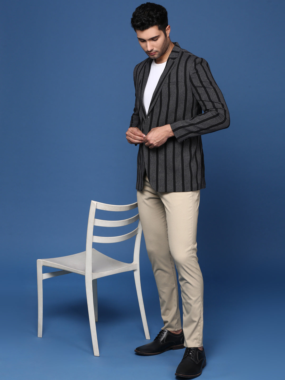 Charcoal Striped Nehru Jackets for Weddings | Men's Ethnic Wear