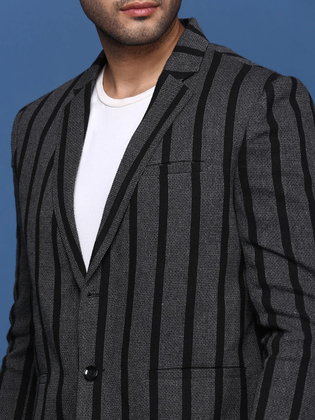 Charcoal Striped Nehru Jackets for Weddings | Men's Ethnic Wear