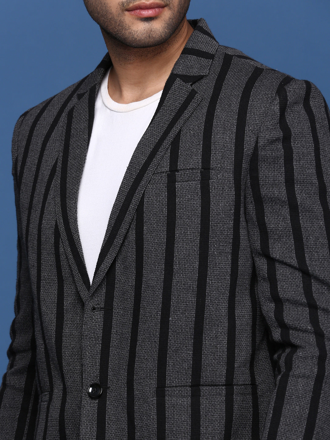 Charcoal Striped Nehru Jackets for Weddings | Men's Ethnic Wear