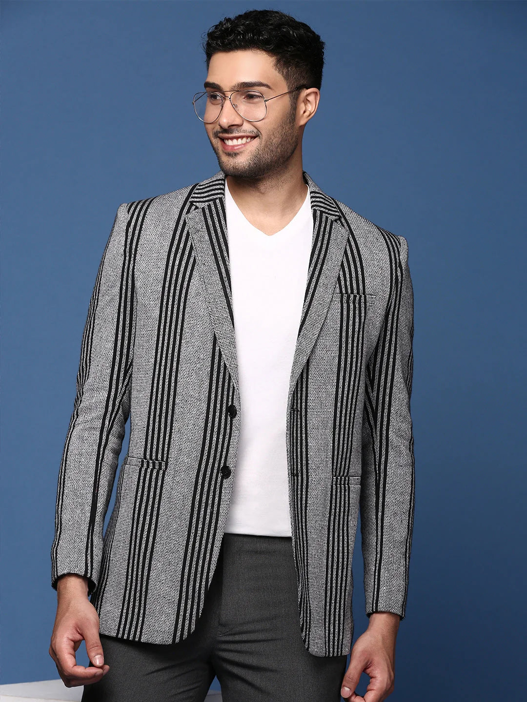 Grey Striped Cotton Nehru Jacket | Nehru Jacket for Wedding