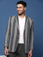 Men Grey Slim Fit Single Breasted Blazer-SOBLZ-097-Grey