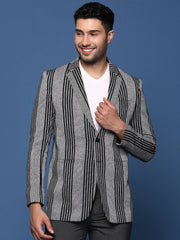Men Grey Slim Fit Single Breasted Blazer-SOBLZ-097-Grey