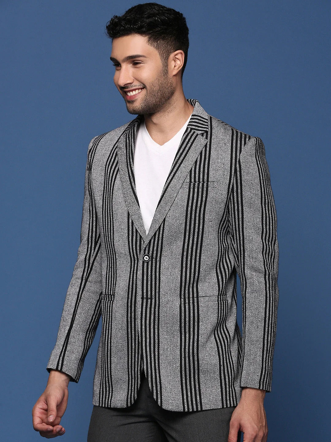 Grey Striped Cotton Nehru Jacket | Nehru Jacket for Wedding