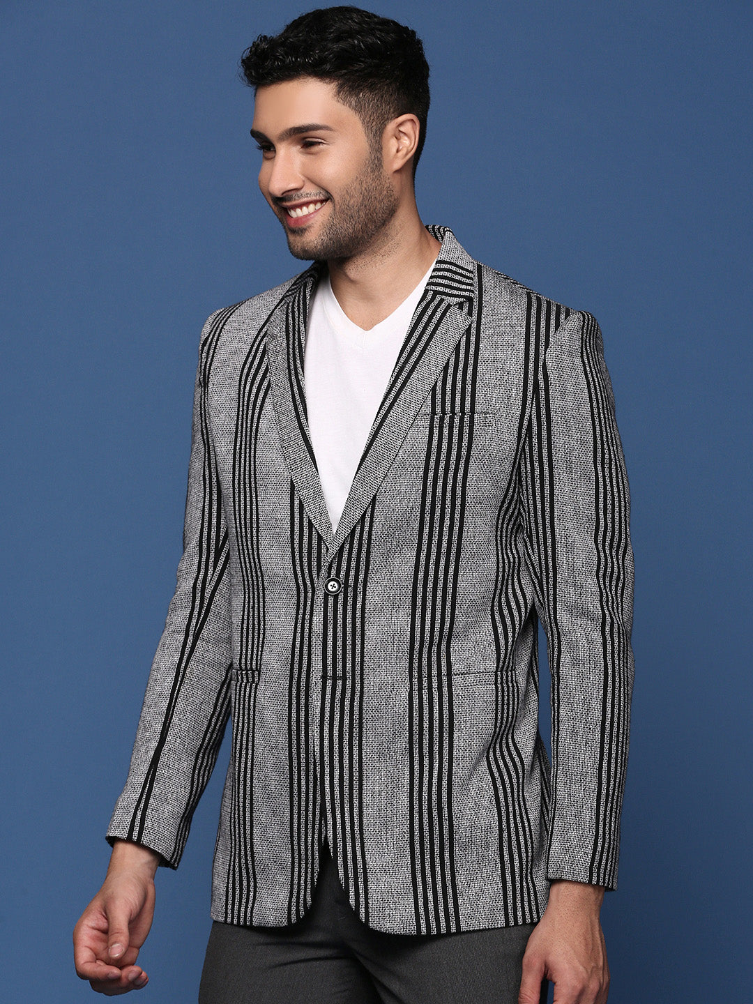 Grey Striped Cotton Nehru Jacket | Nehru Jacket for Wedding