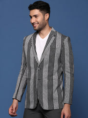 Men Grey Slim Fit Single Breasted Blazer-SOBLZ-097-Grey