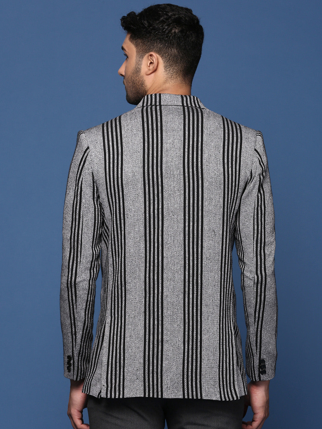 Grey Striped Cotton Nehru Jacket | Nehru Jacket for Wedding