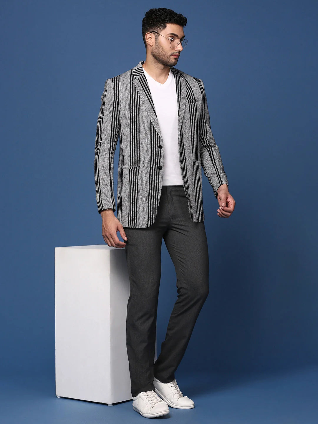 Grey Striped Cotton Nehru Jacket | Nehru Jacket for Wedding