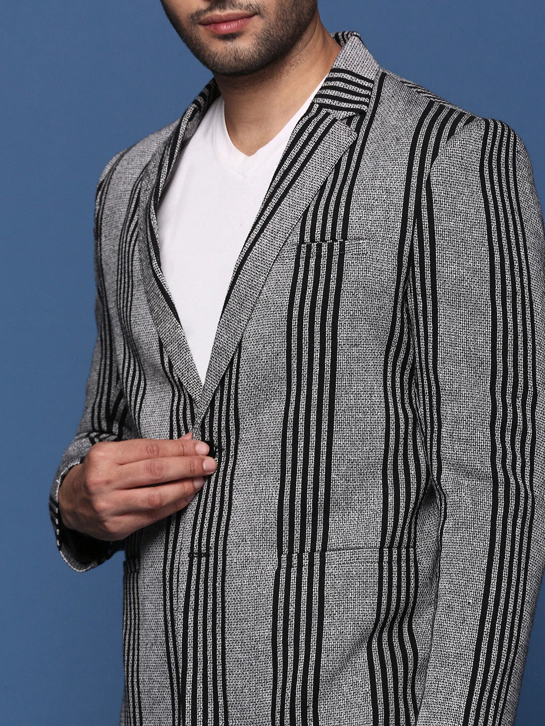 Grey Striped Cotton Nehru Jacket | Nehru Jacket for Wedding
