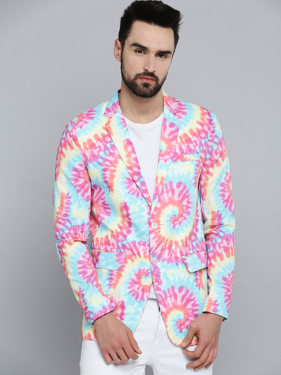 Multi Printed Mandarin Collar Blazer - Men's Ethnic Wear