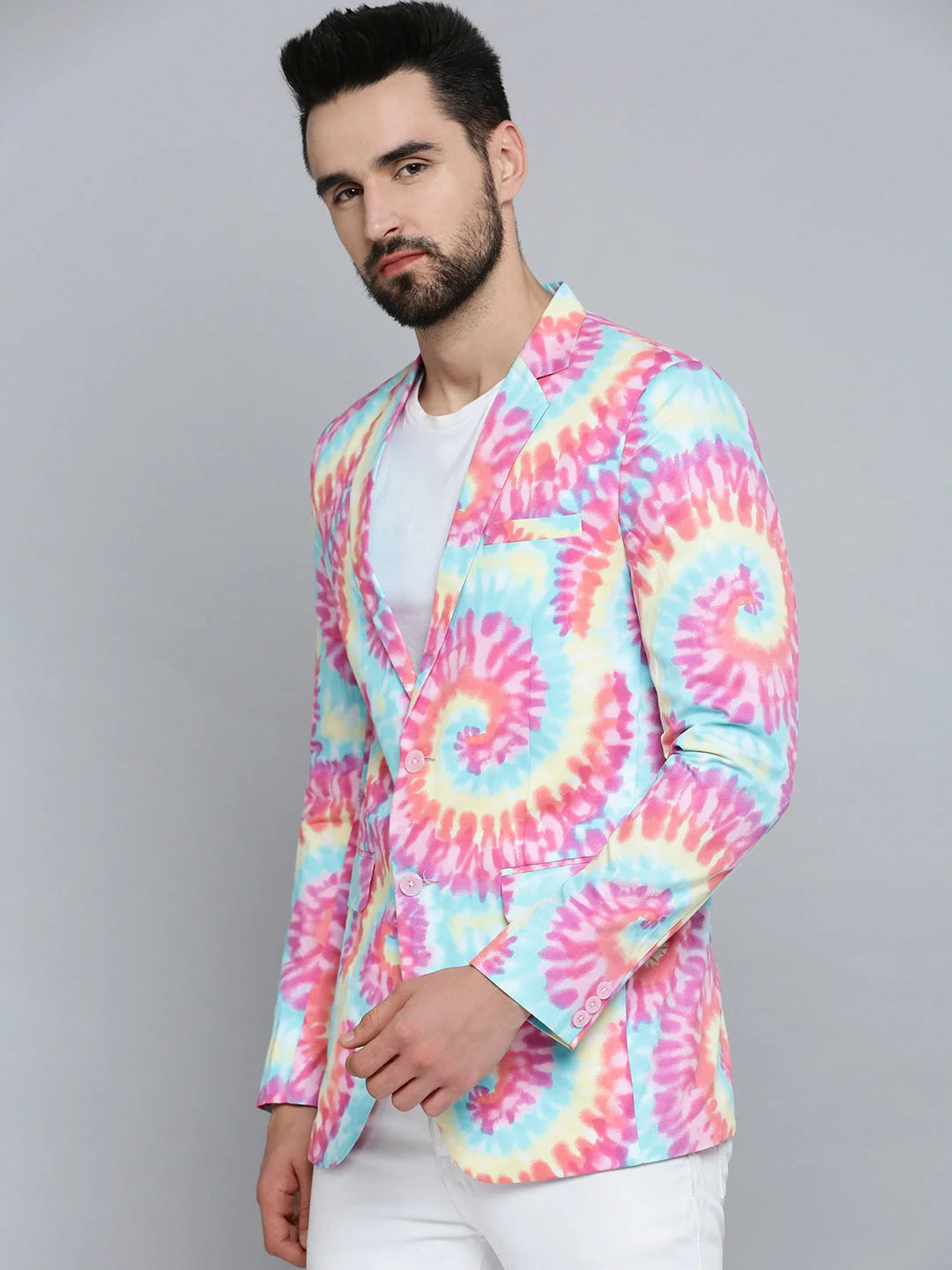 Multi Printed Mandarin Collar Blazer - Men's Ethnic Wear