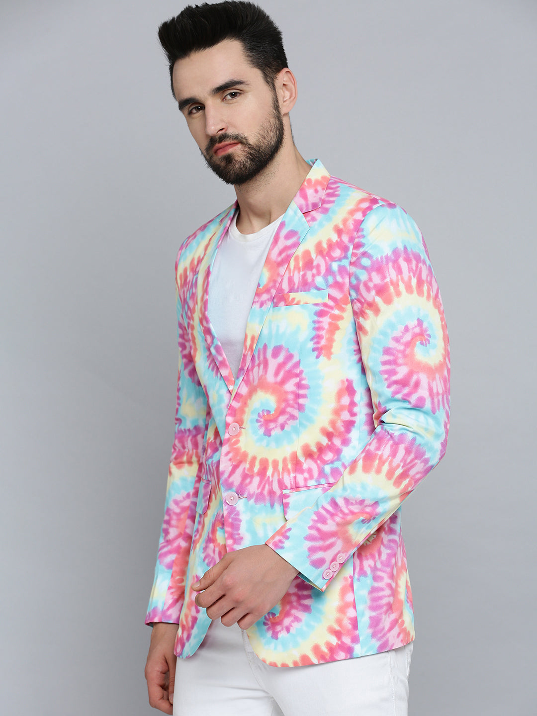 Multi Printed Mandarin Collar Blazer - Men's Ethnic Wear