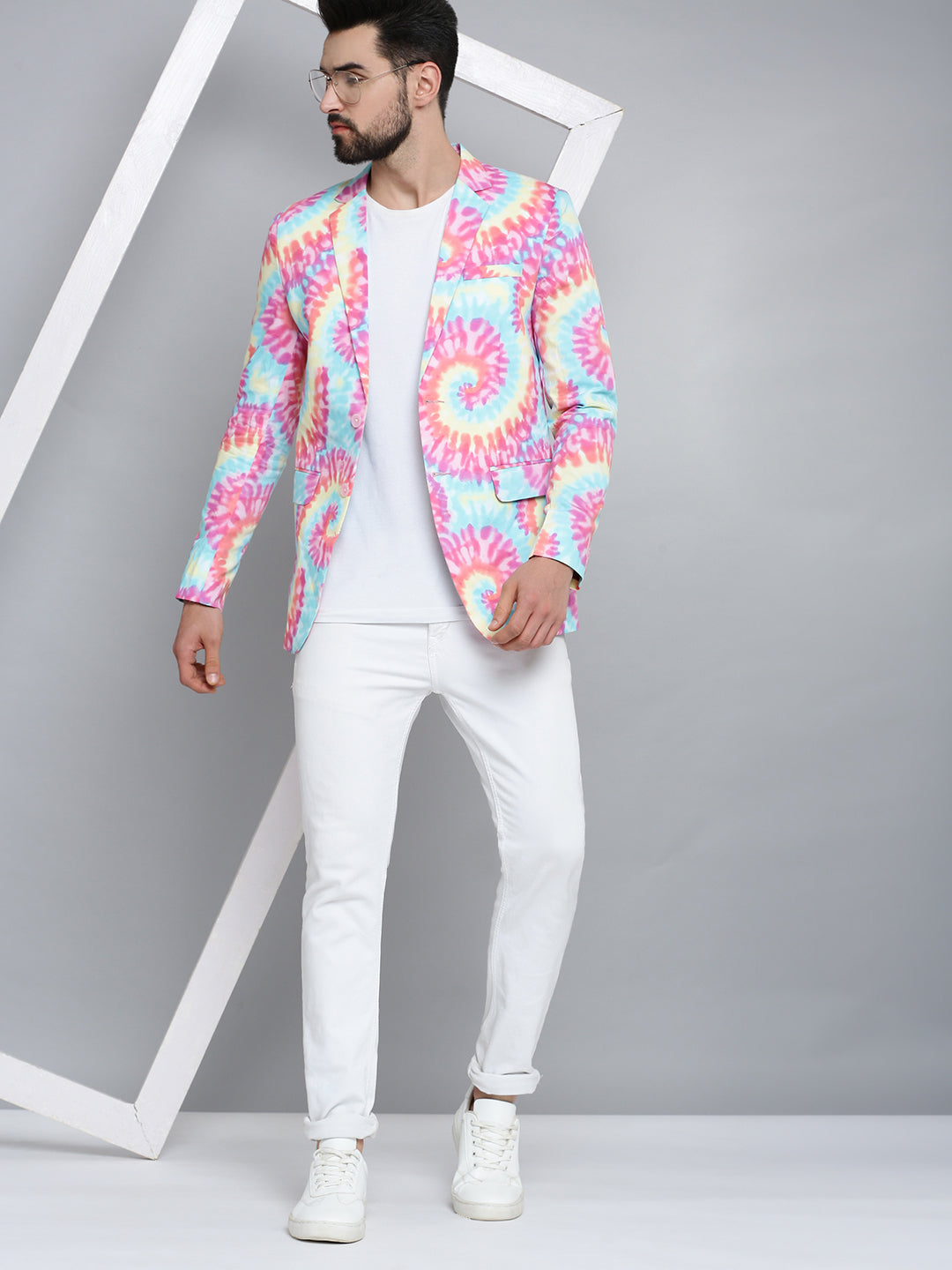 Multi Printed Mandarin Collar Blazer - Men's Ethnic Wear
