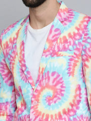 Men Mandarin Collar Printed Multi Blazer-SOBLZ-284-Multi