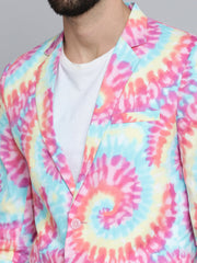 Men Mandarin Collar Printed Multi Blazer-SOBLZ-284-Multi