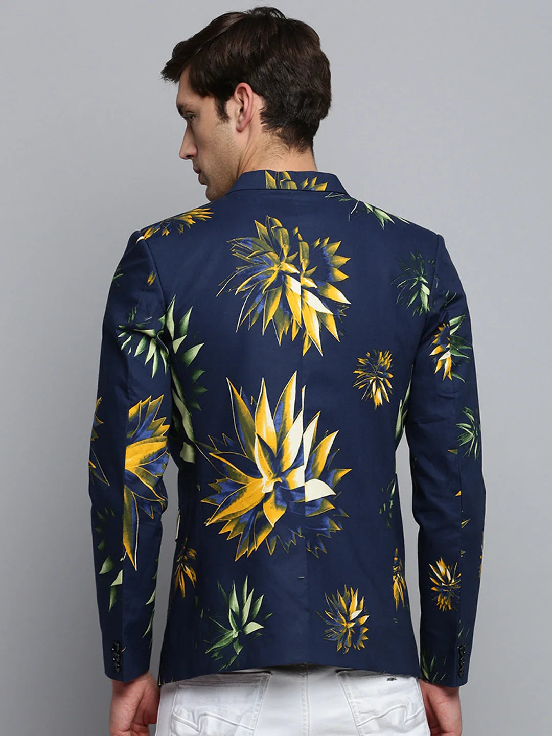 Navy Blue Printed Blazer - Stylish Men's Nehru Jacket