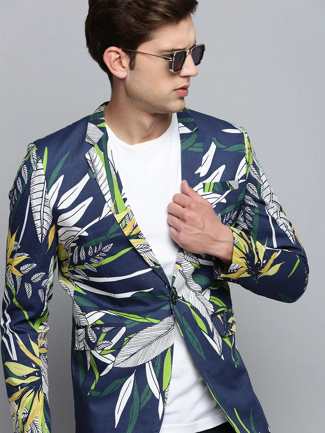 Navy Printed Nehru Jacket - Stylish Ethnic Wear for Men