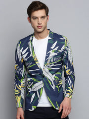 Men Notched Lapel Printed Navy Blue Blazer-SOBLZ-314-Navyblue