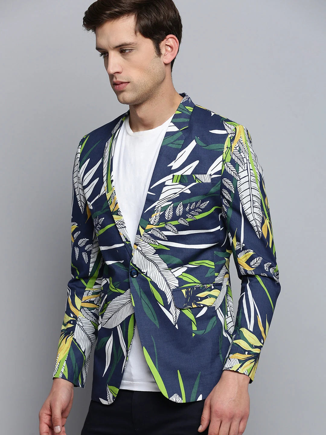 Navy Printed Nehru Jacket - Stylish Ethnic Wear for Men