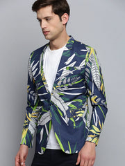Men Notched Lapel Printed Navy Blue Blazer-SOBLZ-314-Navyblue