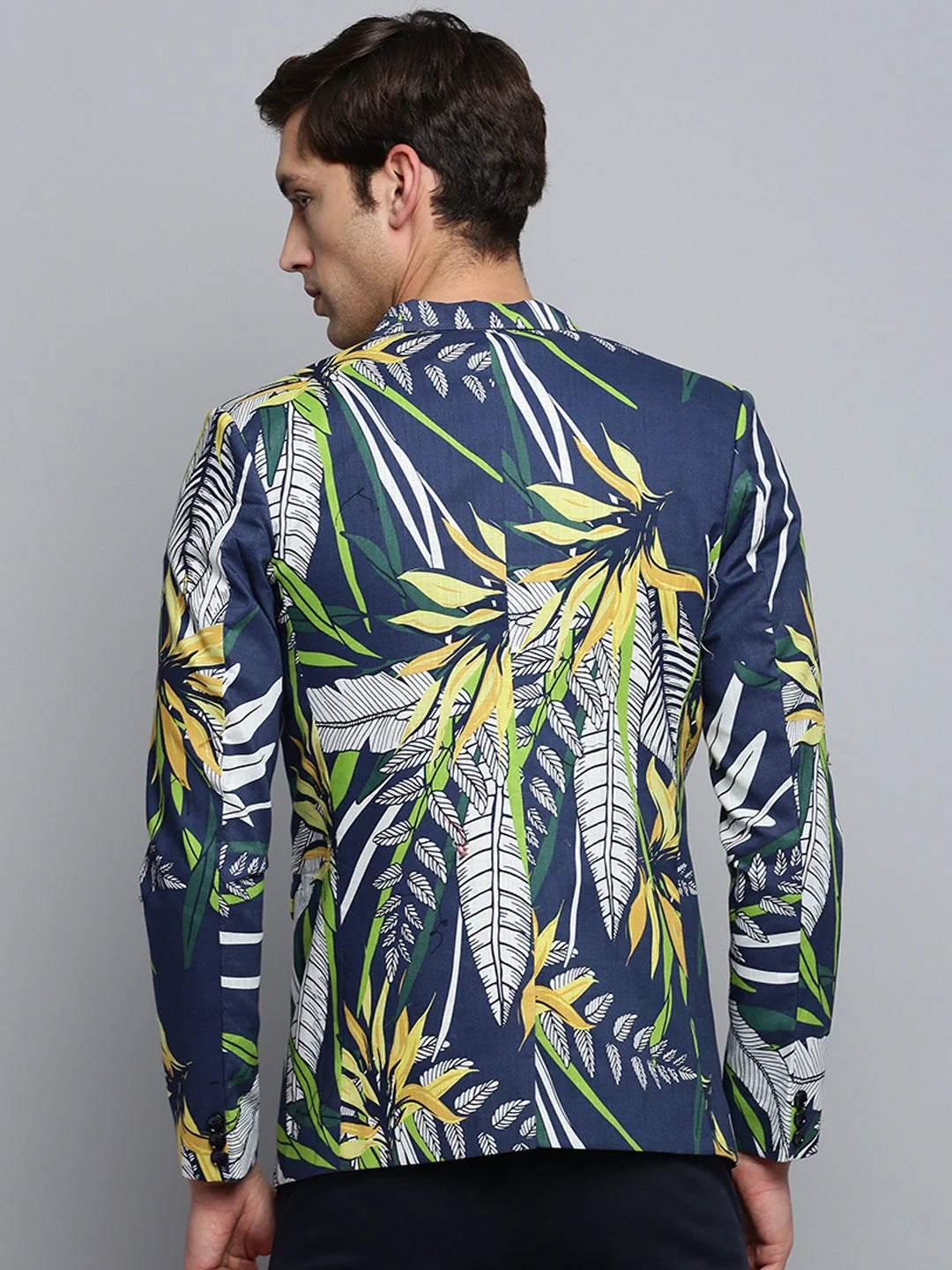 Navy Printed Nehru Jacket - Stylish Ethnic Wear for Men