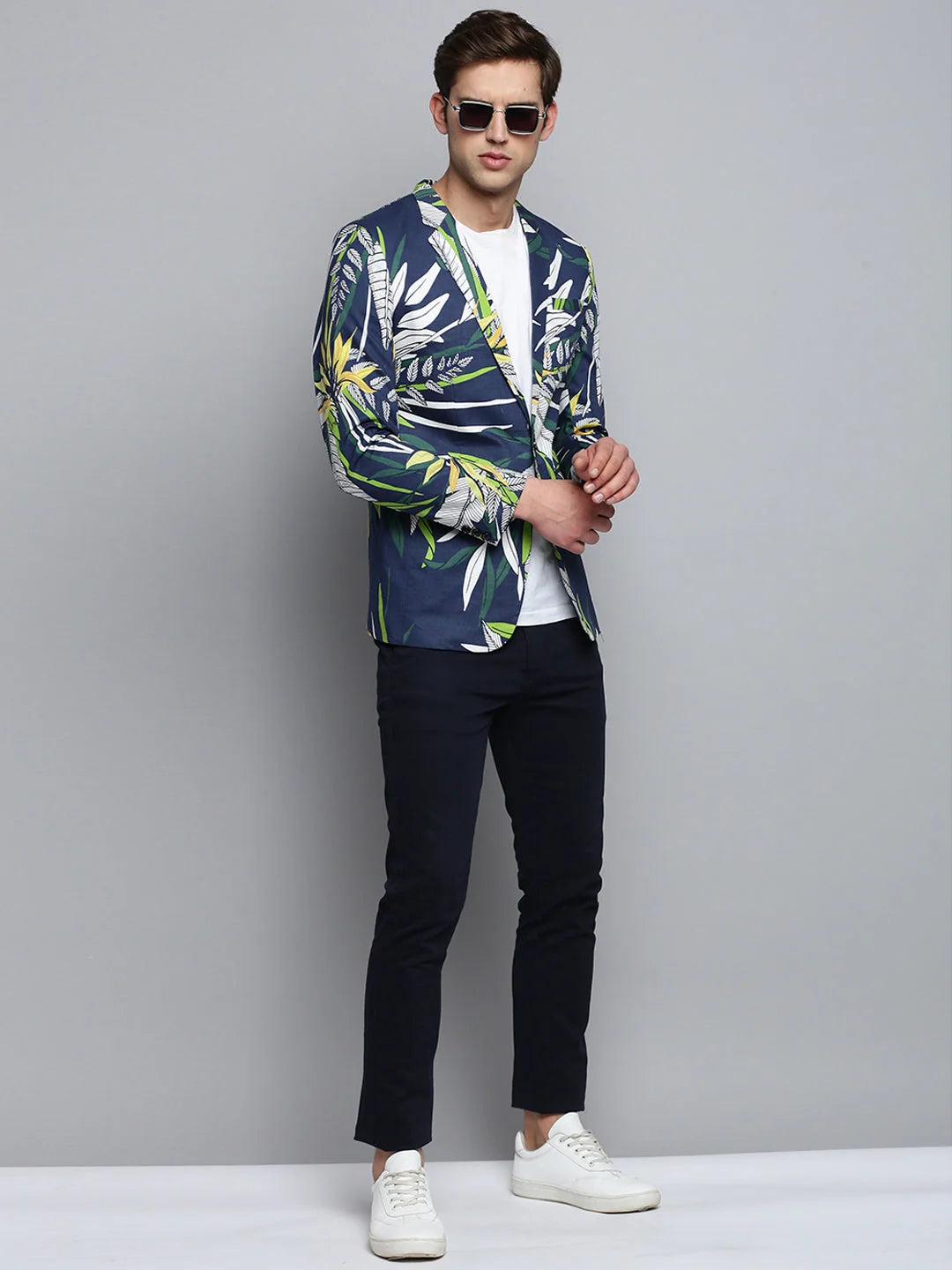 Navy Printed Nehru Jacket - Stylish Ethnic Wear for Men