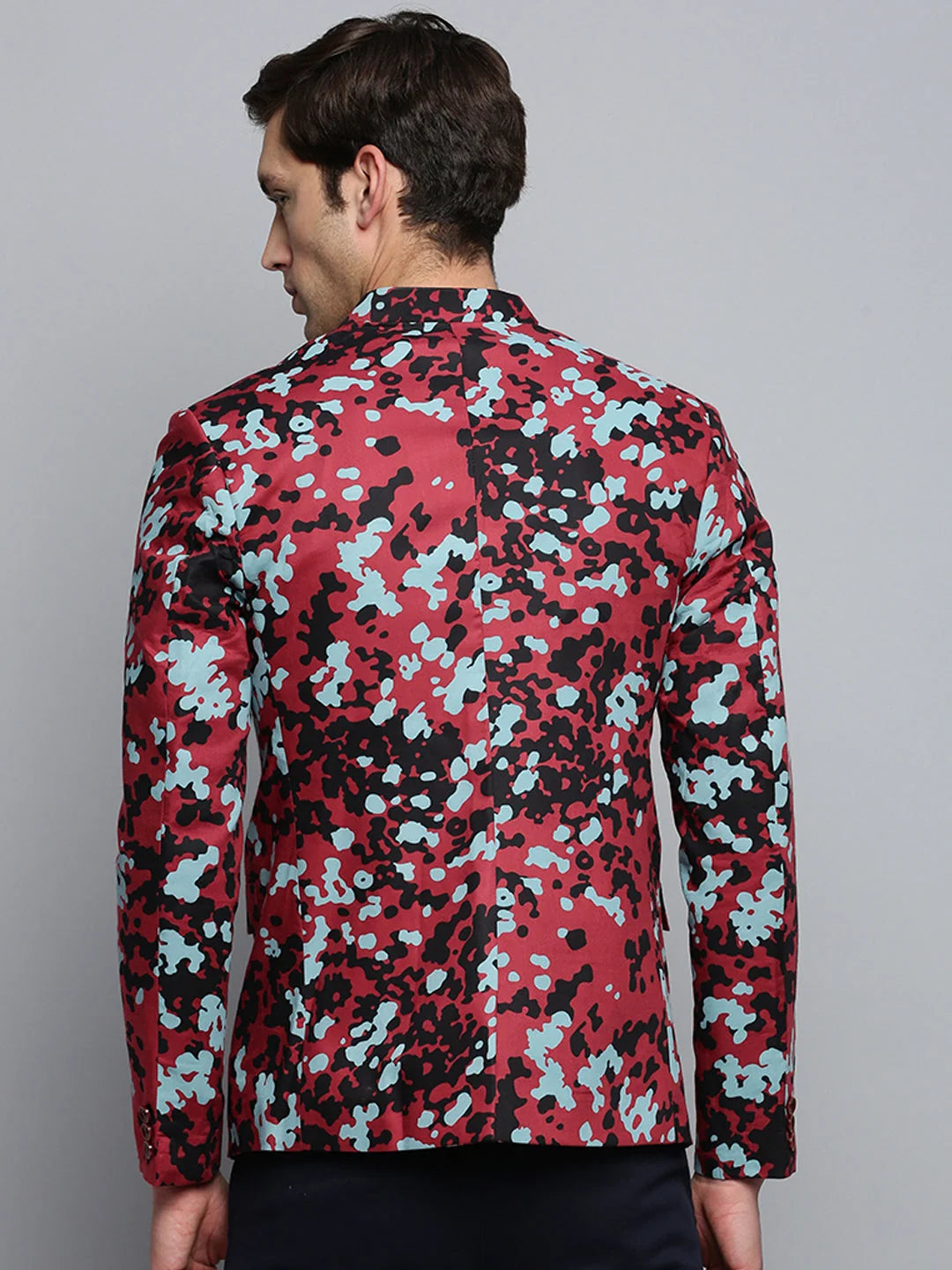 Burgundy Printed Nehru Collar Blazer - Men's Ethnic Jacket