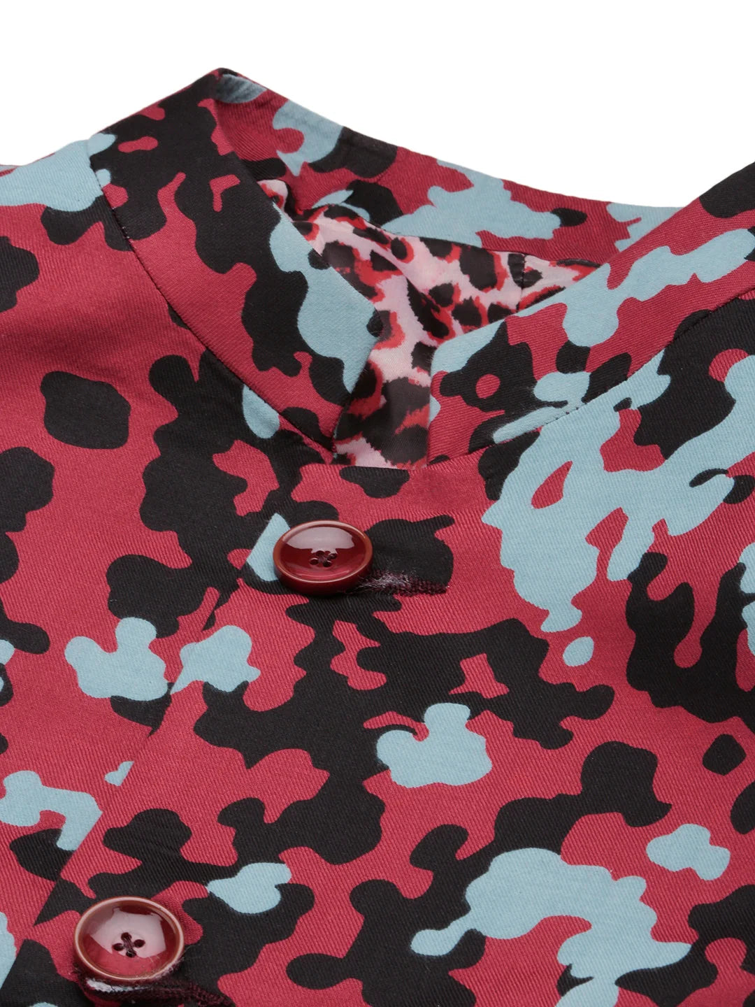 Burgundy Printed Nehru Collar Blazer - Men's Ethnic Jacket