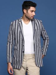 Men Navy Blue Slim Fit Single Breasted Blazer-SOBLZ-37A-Navyblue