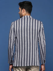 Men Navy Blue Slim Fit Single Breasted Blazer-SOBLZ-37A-Navyblue