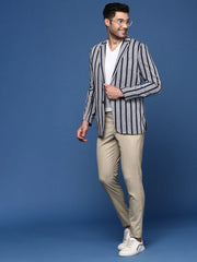 Men Navy Blue Slim Fit Single Breasted Blazer-SOBLZ-37A-Navyblue