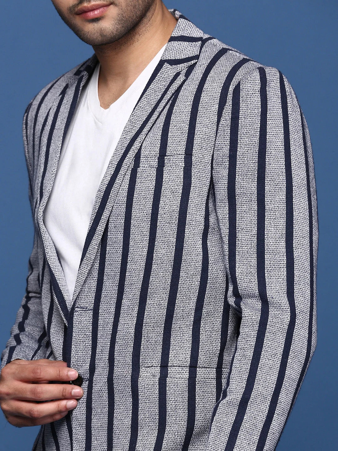 Navy Blue Slim Fit Blazer - Men's Ethnic Nehru Jackets