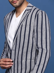 Men Navy Blue Slim Fit Single Breasted Blazer-SOBLZ-37A-Navyblue