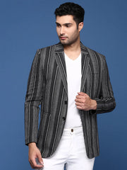Men Black Slim Fit Single Breasted Blazer-SOBLZ-37-Black