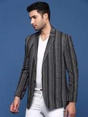 Men Black Slim Fit Single Breasted Blazer-SOBLZ-37-Black
