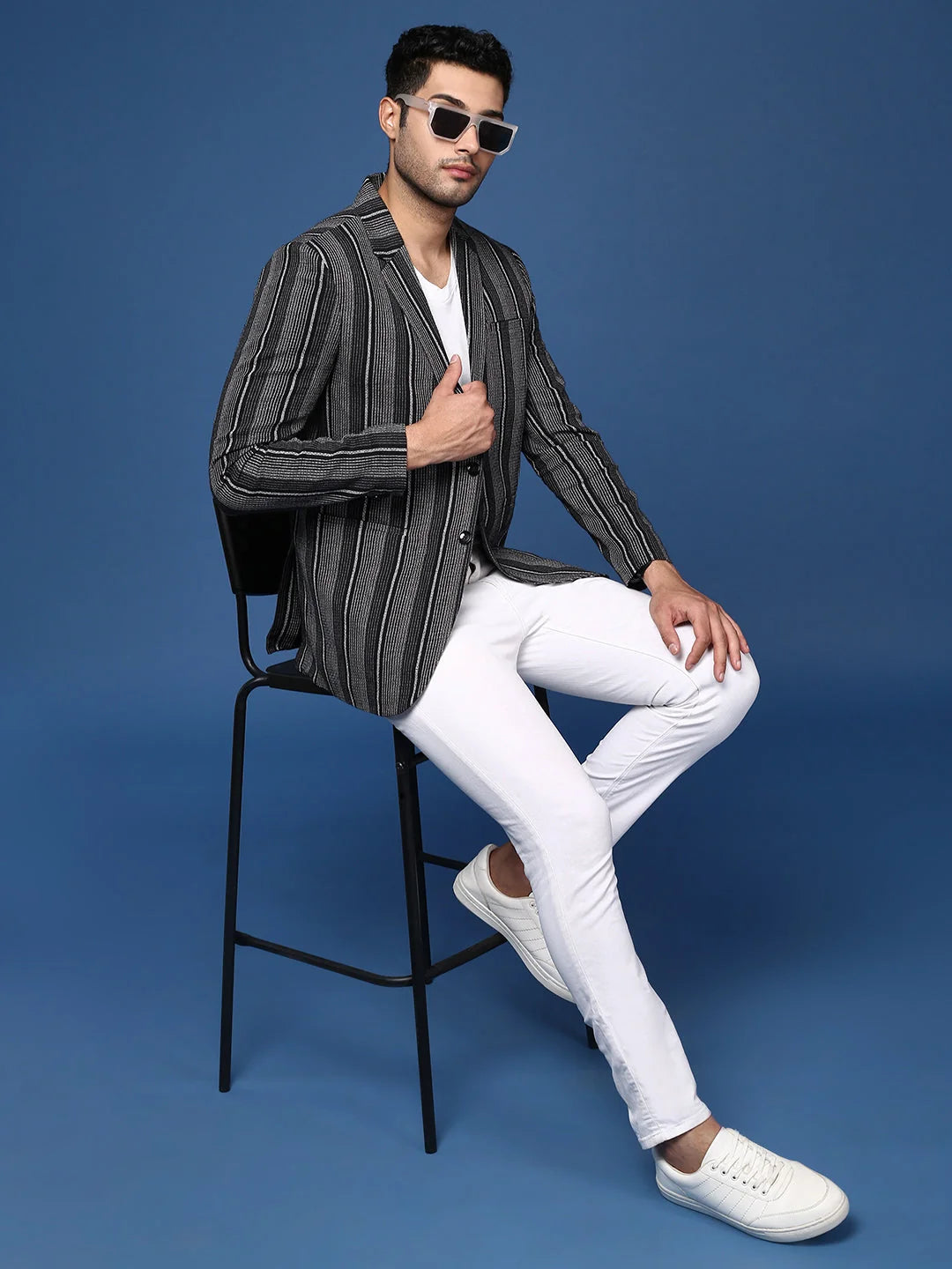 Black Striped Nehru Jacket: Slim Fit Modi Jacket for Men