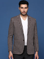 Men Brown Slim Fit Single Breasted Blazer-SOBLZ-37-Brown