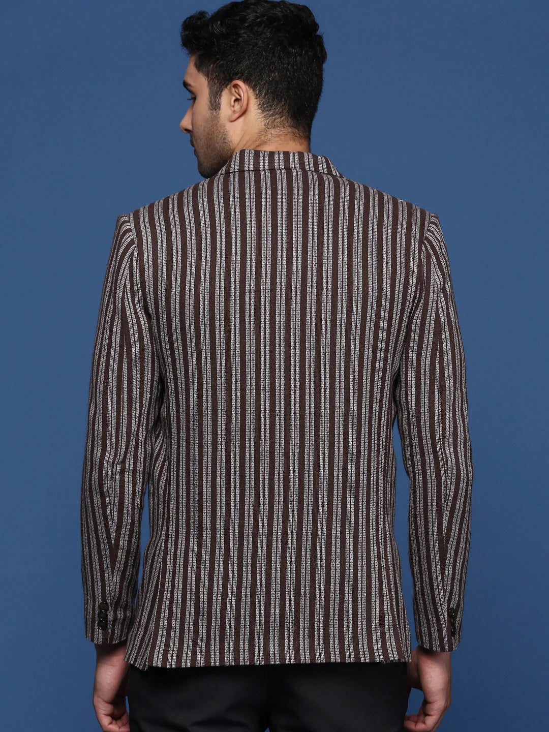 Brown Cotton Striped Nehru Jacket | Indian Nehru Jackets