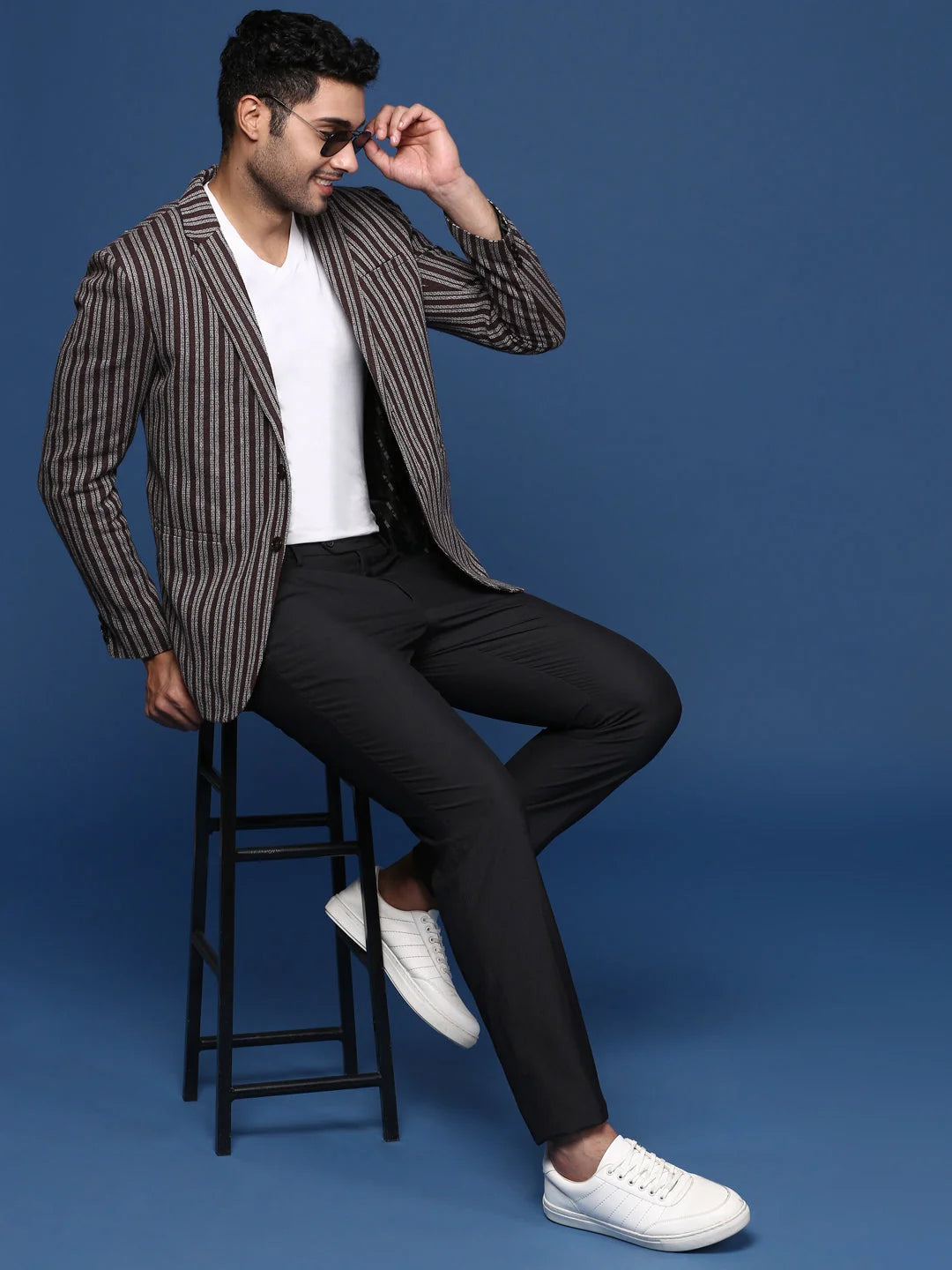 Brown Cotton Striped Nehru Jacket | Indian Nehru Jackets