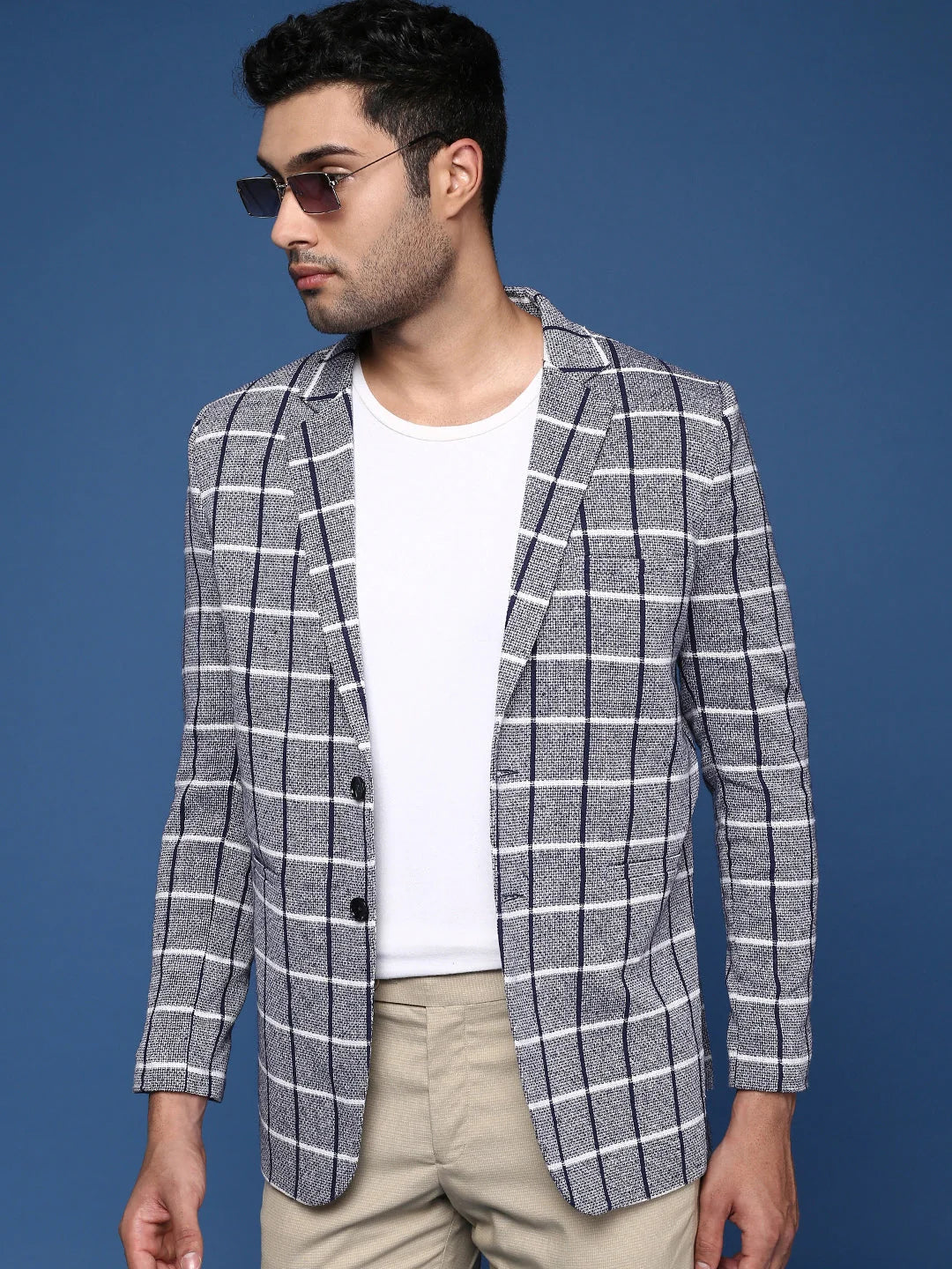 Navy Blazer - Slim Fit Cotton, Men's Ethnic Wear | DesiQlo
