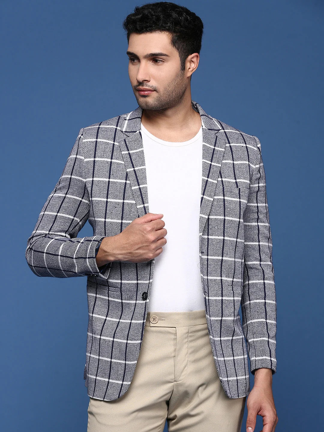 Navy Blazer - Slim Fit Cotton, Men's Ethnic Wear | DesiQlo