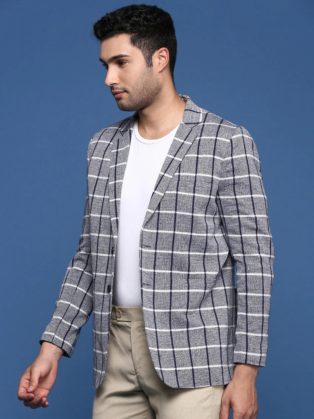 Navy Blazer - Slim Fit Cotton, Men's Ethnic Wear | DesiQlo