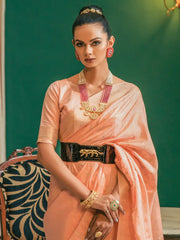 Women's Blend Pink Woven Design Designer Saree With Blouse Piece-SPTAPDI526G