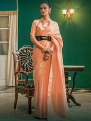 Women's Blend Pink Woven Design Designer Saree With Blouse Piece-SPTAPDI526G