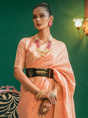 Women's Blend Pink Woven Design Designer Saree With Blouse Piece-SPTAPDI526G