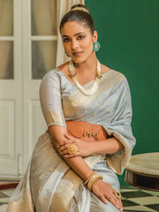 Women's Cotton Blend Lemon Yellow Woven Design Designer Saree With Blouse Piece-SRENIK1840D