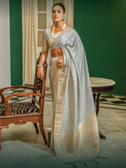 Women's Cotton Blend Lemon Yellow Woven Design Designer Saree With Blouse Piece-SRENIK1840D