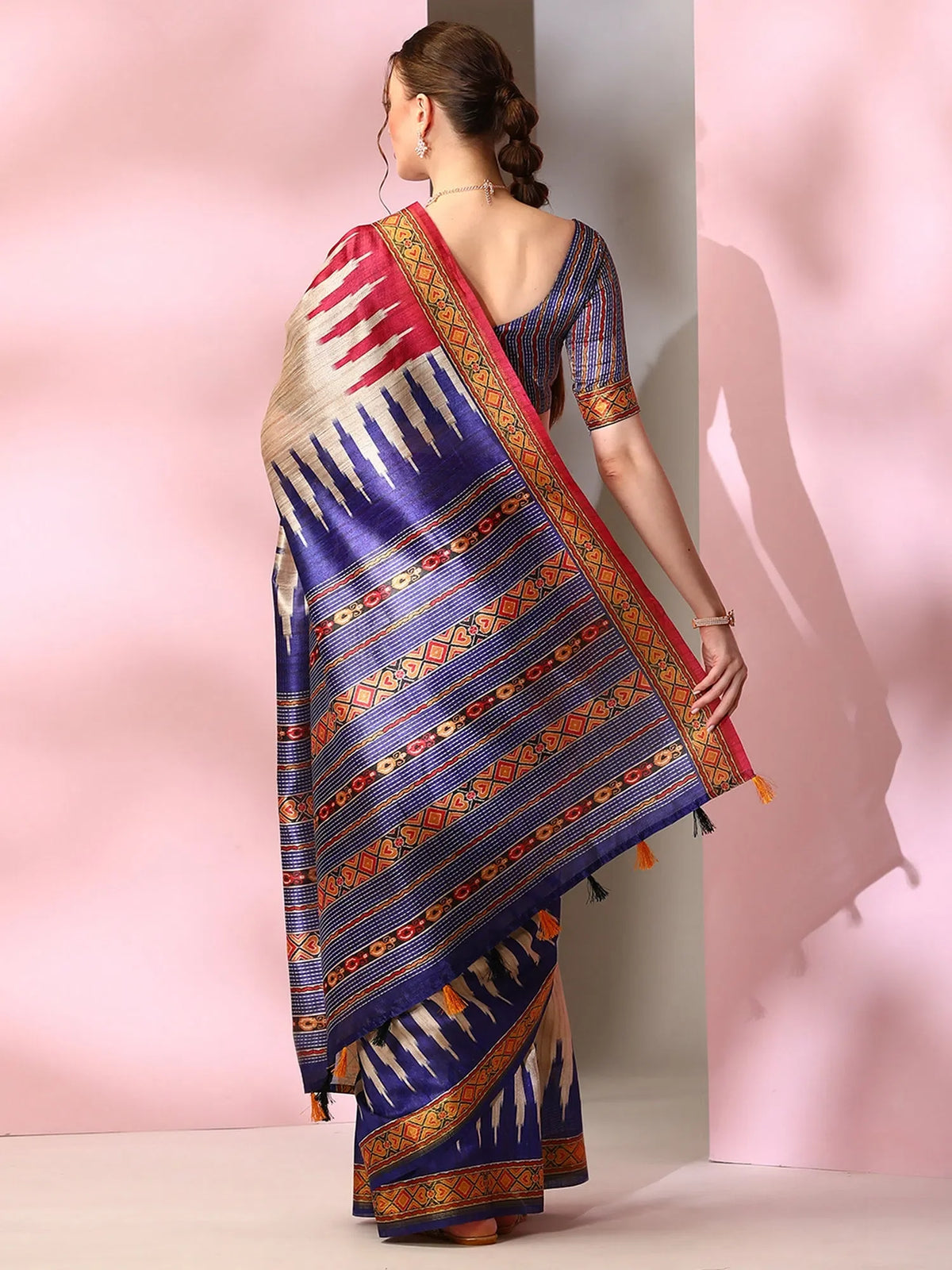 Women's  Blend Beige Printed Designer Saree With Blouse Piece-SOFIA1006