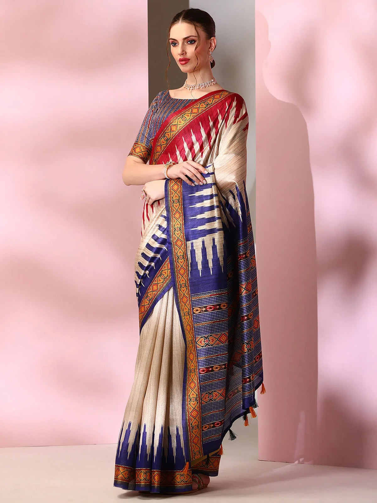 Women's Organza Light Blue Printed Designer Saree With Blouse Piece-SALILA147