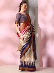 Women's  Blend Beige Printed Designer Saree With Blouse Piece-SOFIA1006