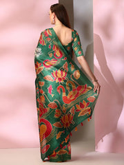 Women's Organza Light Blue Printed Designer Saree With Blouse Piece-SANKARI205